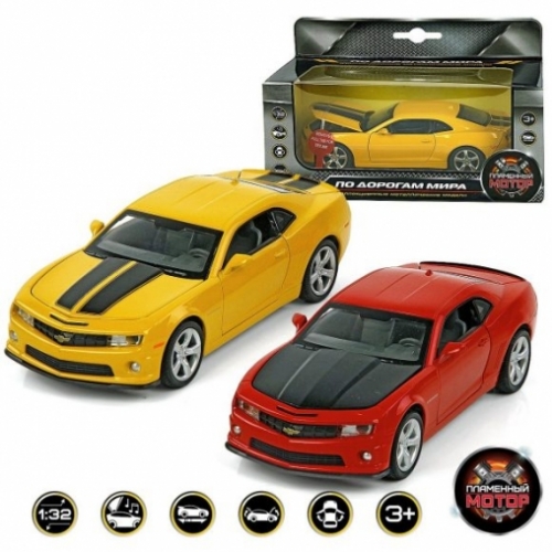 Машина мет. 1:32 Chevrolet Camaro, свет, звук, откр.двери, капот, багажник, цвета в ассорт., 15 см