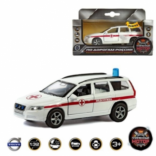 Машина мет. ин. 1:36 Volvo V70 Медслужба, свет, звук, откр.двери, 13 см