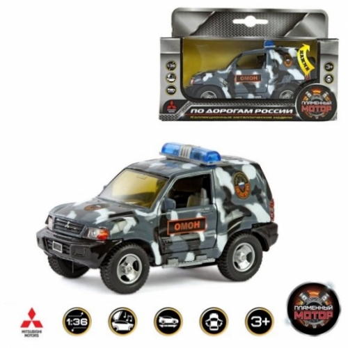 Машина мет. ин. 1:36 Mitsubishi Омон, свет, звук, откр.двери, 13 см