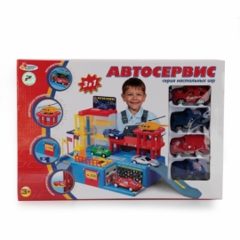 АВТОСЕРВИС "ИГРАЕМ ВМЕСТЕ" С 4 МАШИНКАМИ, В АССОРТ. 9889 В РУСС. КОР. 39*27*7  СМ